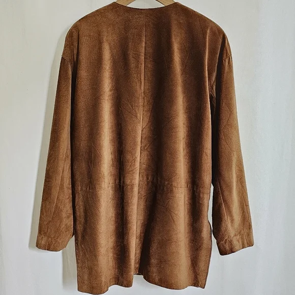 🇨🇦 Danier Leather Tobacco Brown Suede Button Long Coat Jacket - Picture 5 of 15